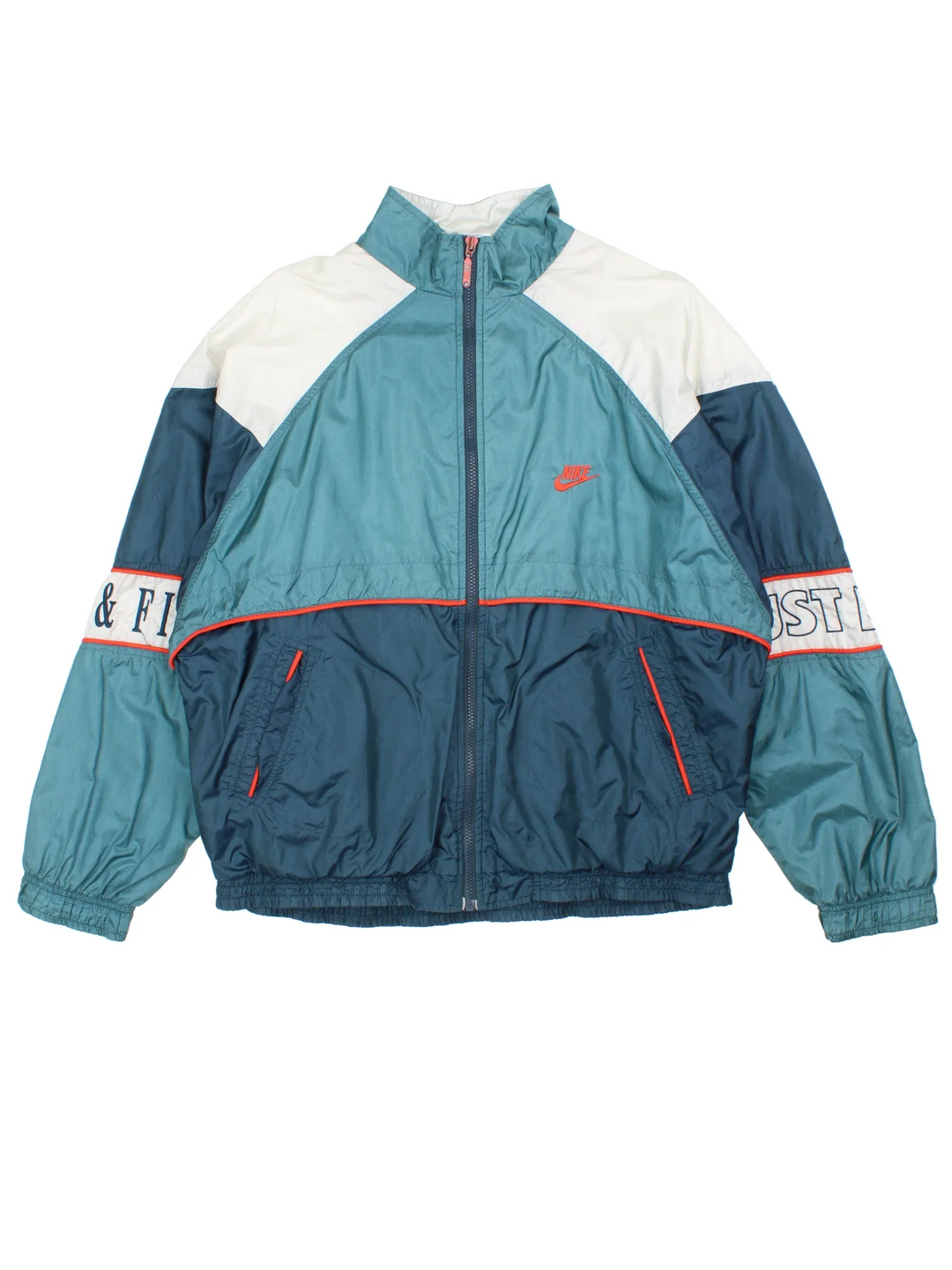 Vintage 90's Nike Shell Jacket in a blue colourway. Zip up closure and has side pockets, and the logo embroidered on the front and sleeves.