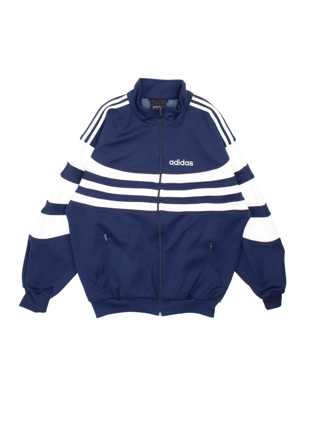 Vintage 90's Adidas Track Top in a blue colourway. Zip up fastening with zip pockets, Adidas branding on front and back.
