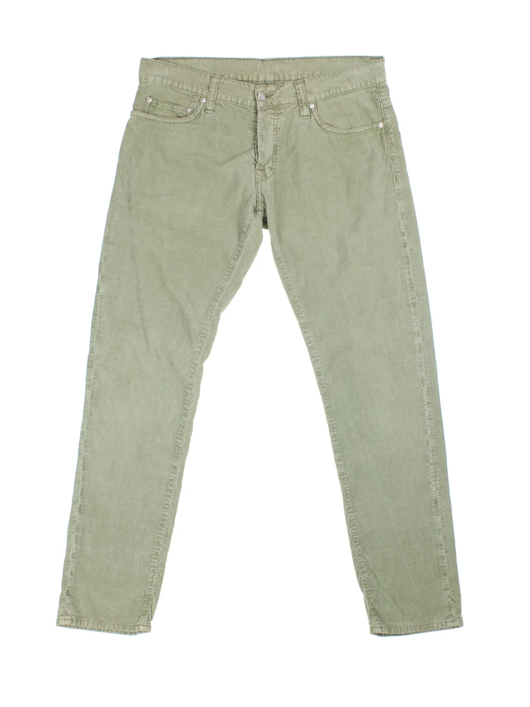 Carhartt Corduroy Trousers in green colourway with multiple pockets and the logo embroidered on the back.