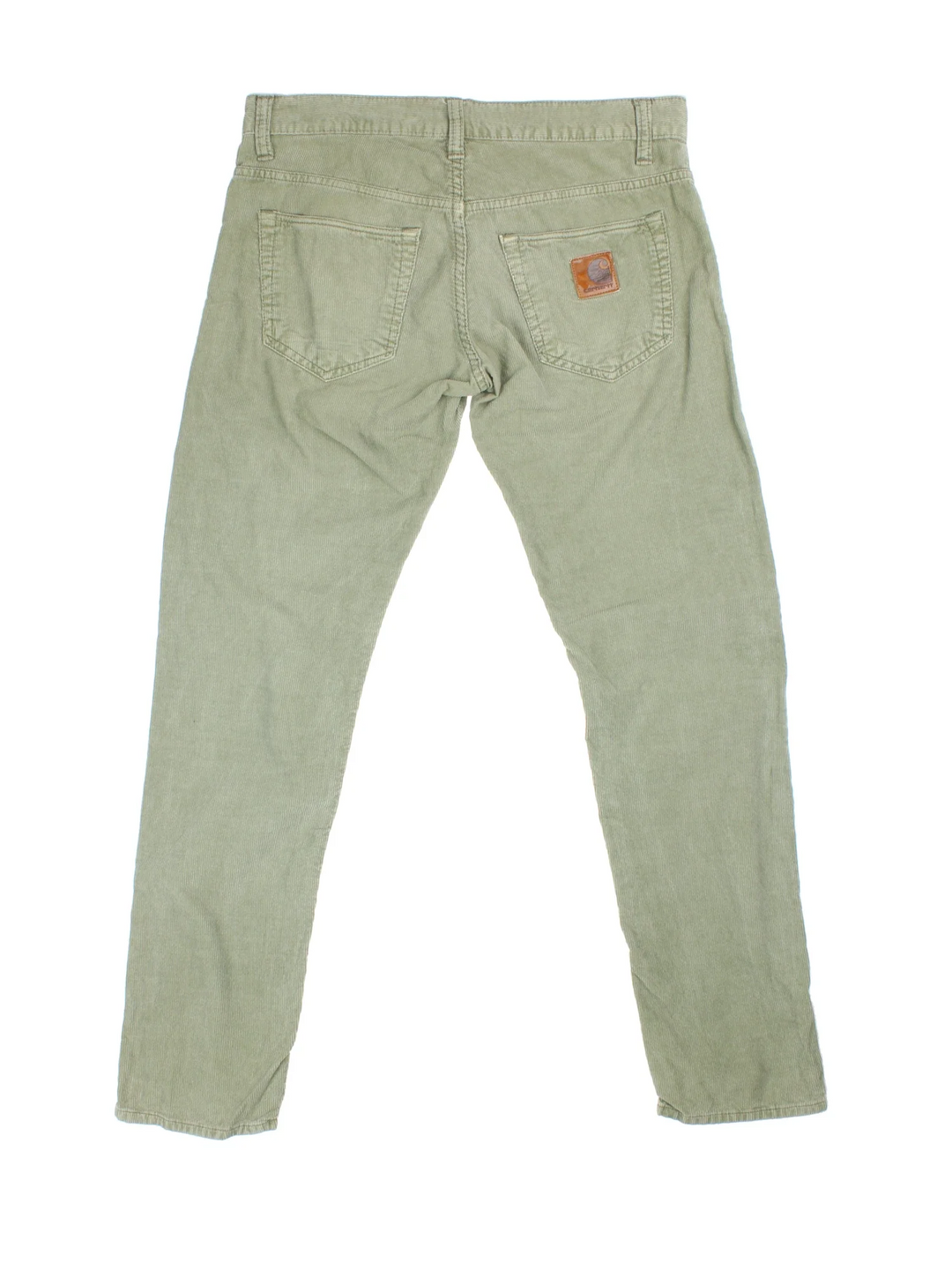 Carhartt Corduroy Trousers in green colourway with multiple pockets and the logo embroidered on the back.