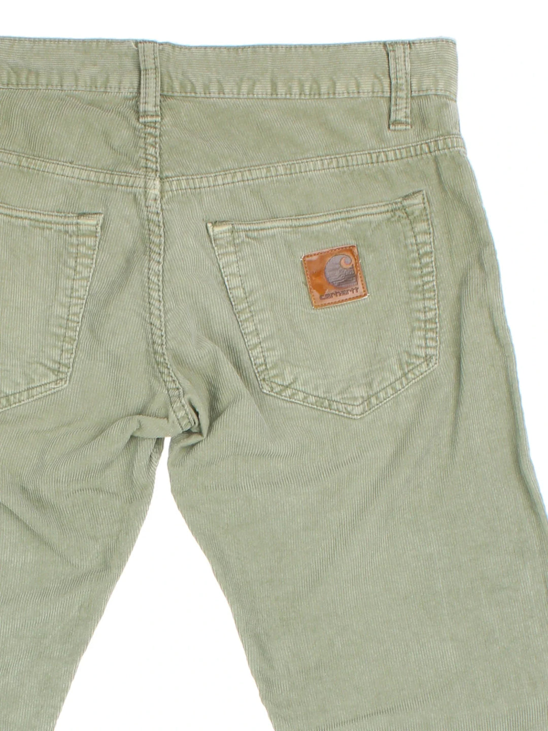 Carhartt Corduroy Trousers in green colourway with multiple pockets and the logo embroidered on the back.
