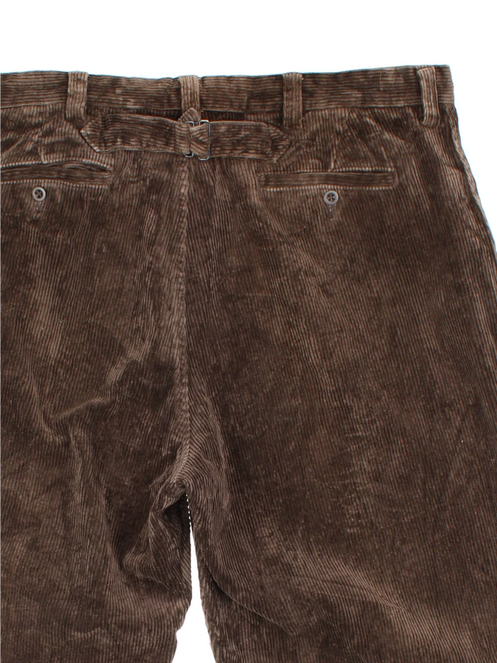 Ralph Lauren Corduroy Trousers in brown colourway with multiple pockets and back buckle detail. 