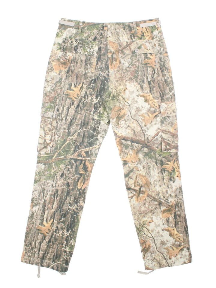 Vintage Cabela's Forest Camo Cargo Trousers in a brown colourway with multiple pockets.