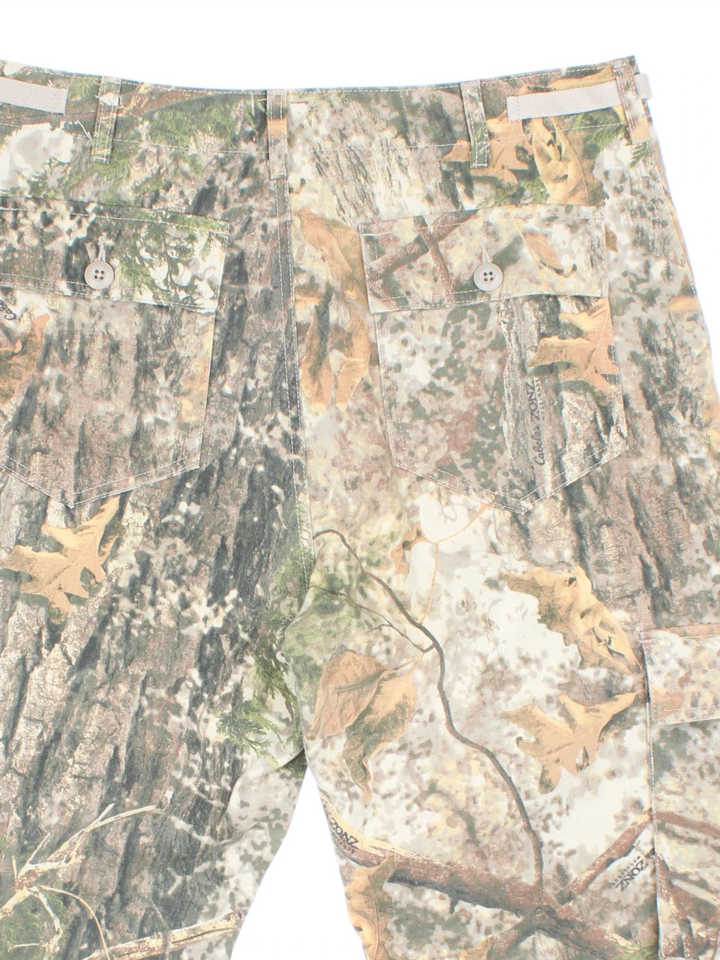 Vintage Cabela's Forest Camo Cargo Trousers in a brown colourway with multiple pockets.