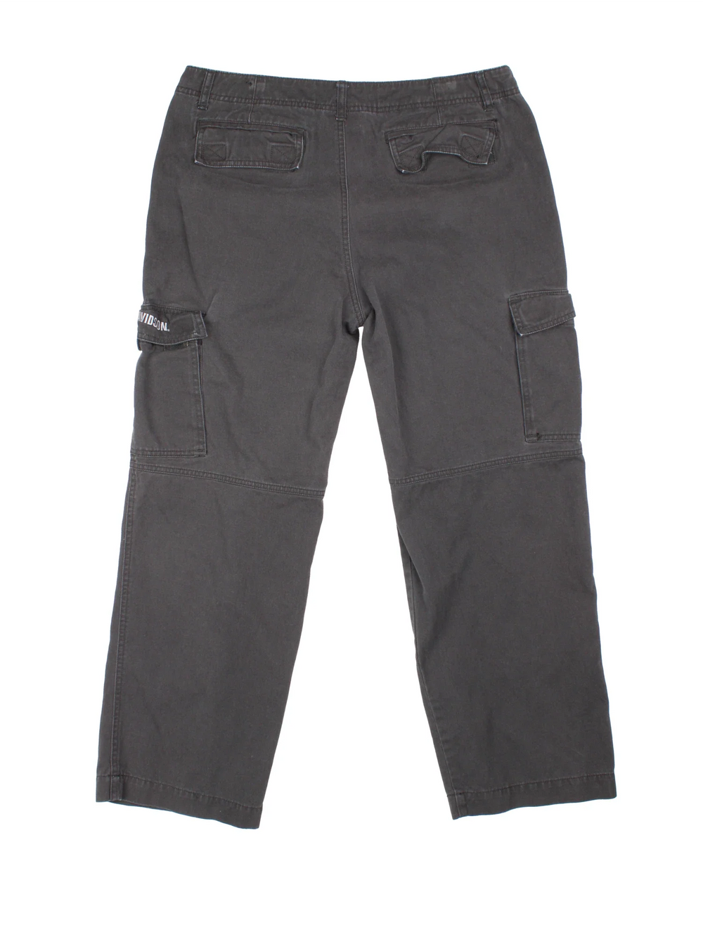 Harley-Davidson Cargo Trousers in black colourway with zip fly fastening and the logo embroidered on side pockets.