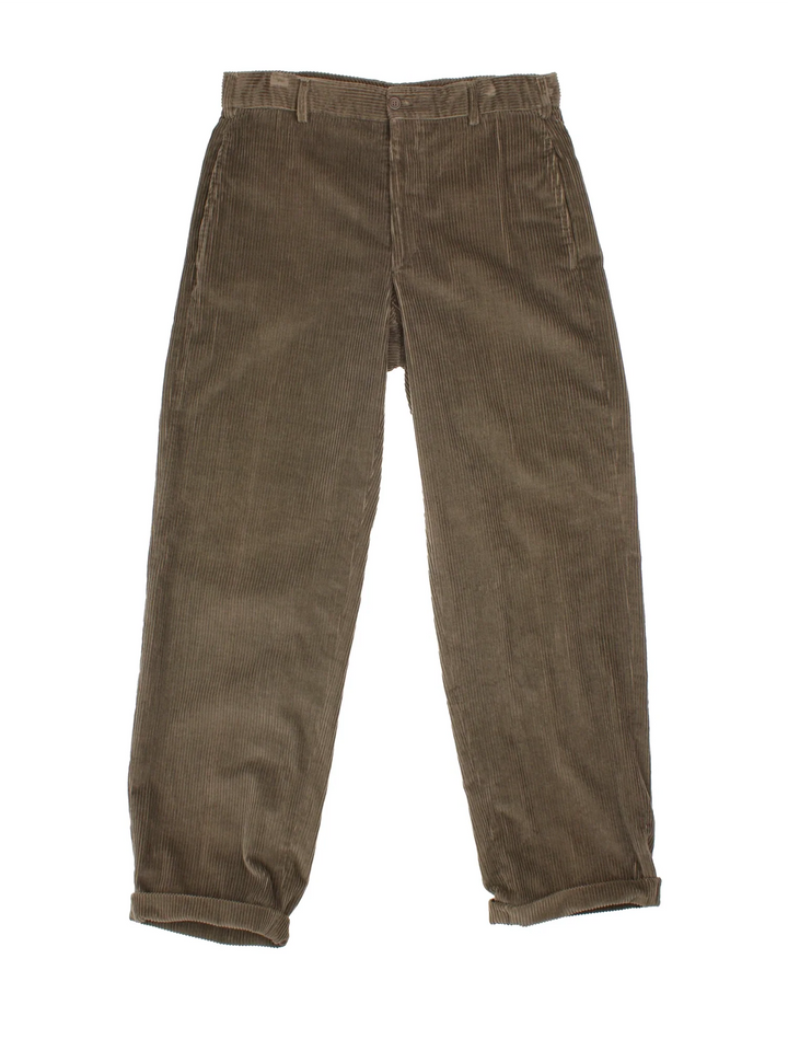 Vintage Donna Karen Cordurory Trousers in brown colourway with zip fly fastening and turn up hem.