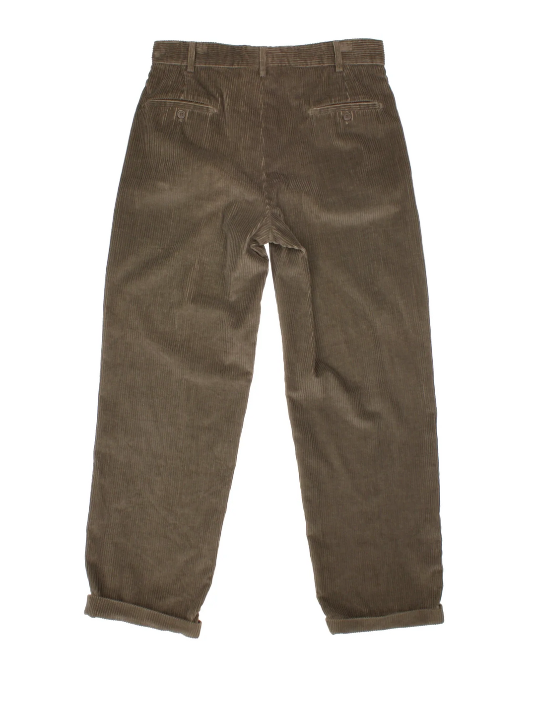 Vintage Donna Karen Cordurory Trousers in brown colourway with zip fly fastening and turn up hem.