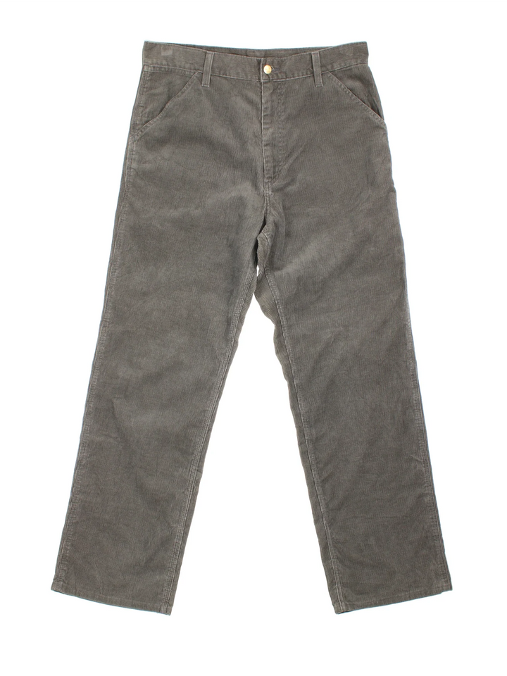 Carhartt Corduroy Trousers in green colourway with multiple pockets and the logo embroidered on the back.