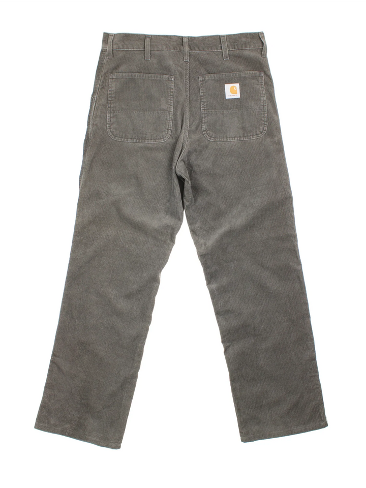 Carhartt Corduroy Trousers in green colourway with multiple pockets and the logo embroidered on the back.