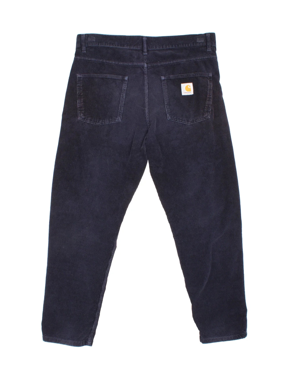 Carhartt Corduroy Trousers in blue colourway with multiple pockets and the logo embroidered on the back.