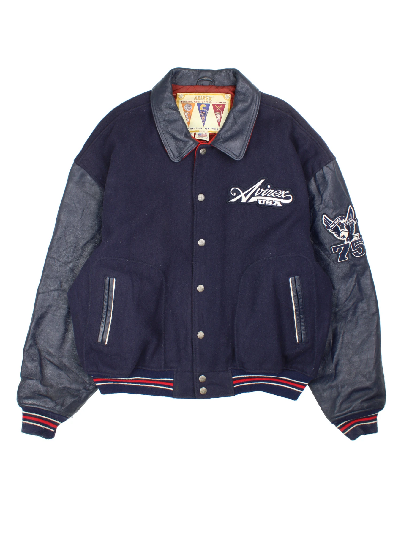 Avirex USA Varsity Jacket Blue with Red lining Rare Vintage Find