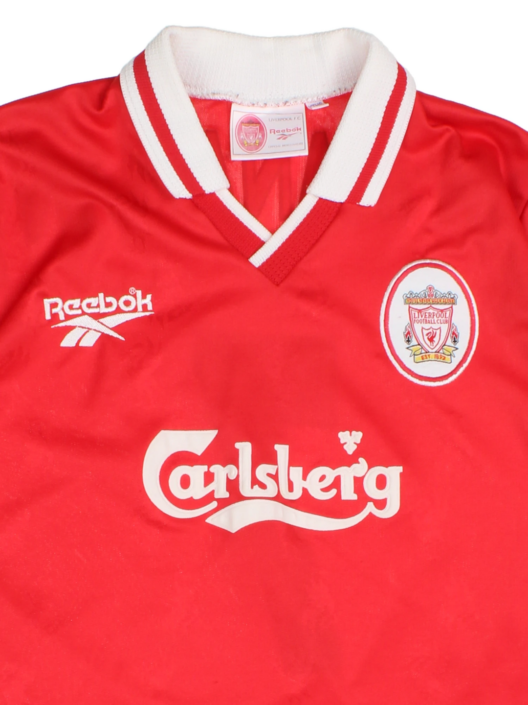McManaman Liverpool 1996-1998 home Reebok football top. Features embroidered logo.