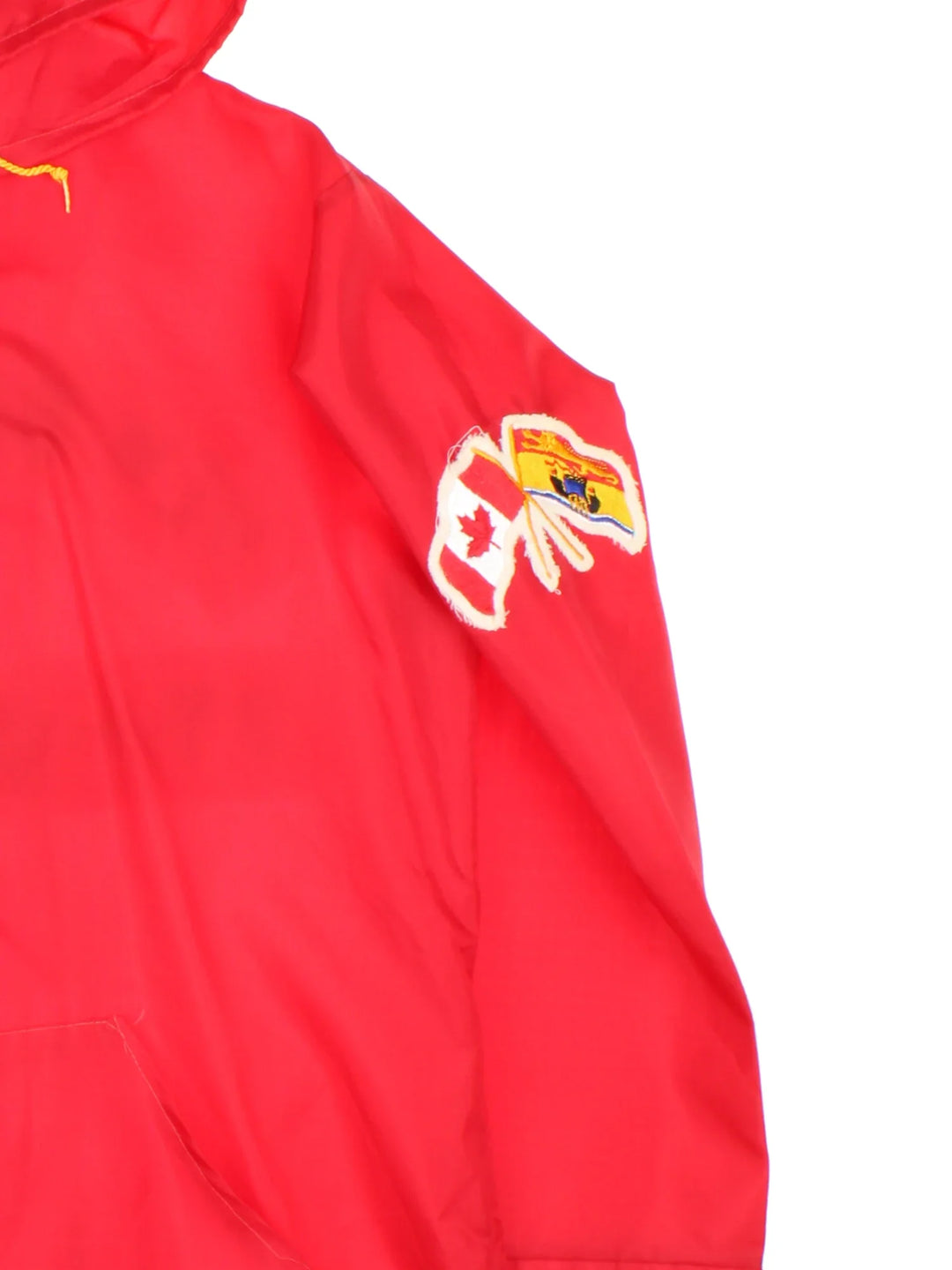 Vintage Letterman Jacket in a red colourway. Zips up and has side pockets, hooded, and has the spell outs embroidered on the back.