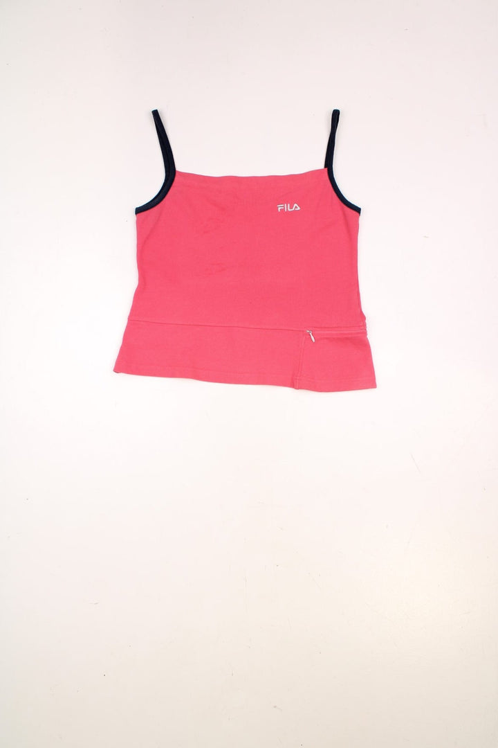 2000's hot pink Fila strappy vest top, features embroidered logo on the chest and zip up pocket near the hem