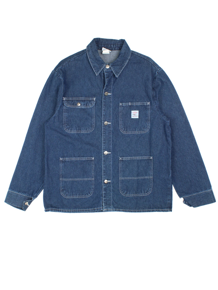 Vintage Pointer Brand denim chore jacket. Features multiple pockets and embroidered logo.