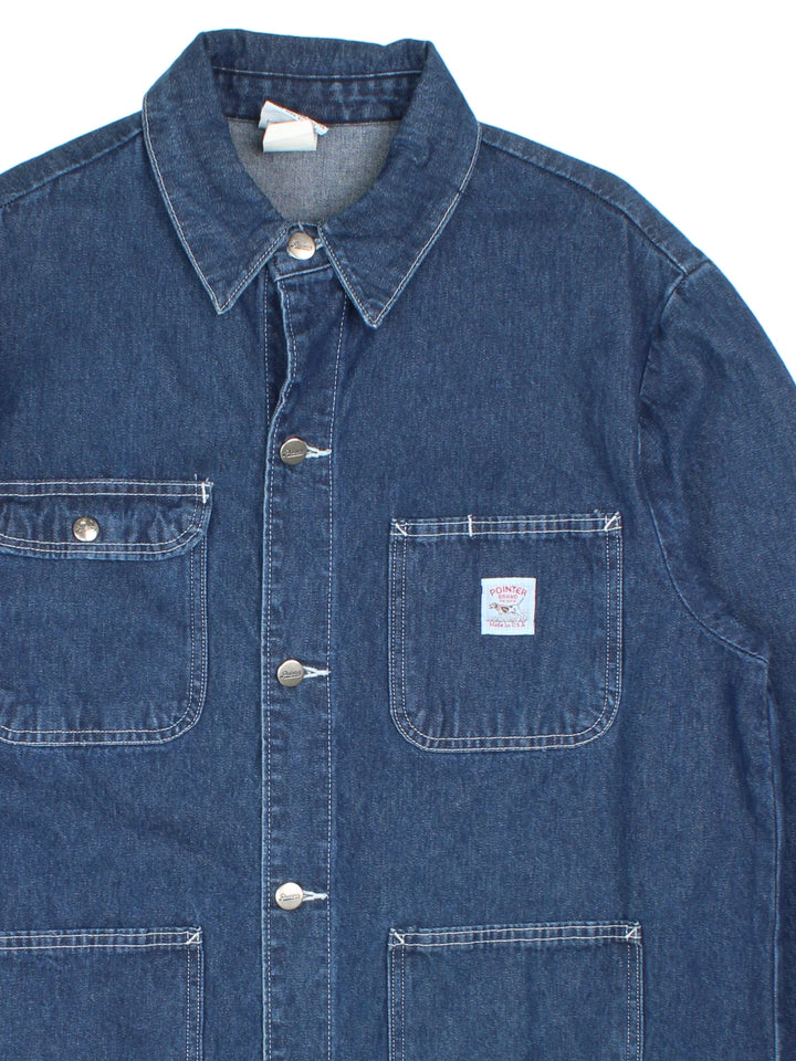 Vintage Pointer Brand denim chore jacket. Features multiple pockets and embroidered logo.