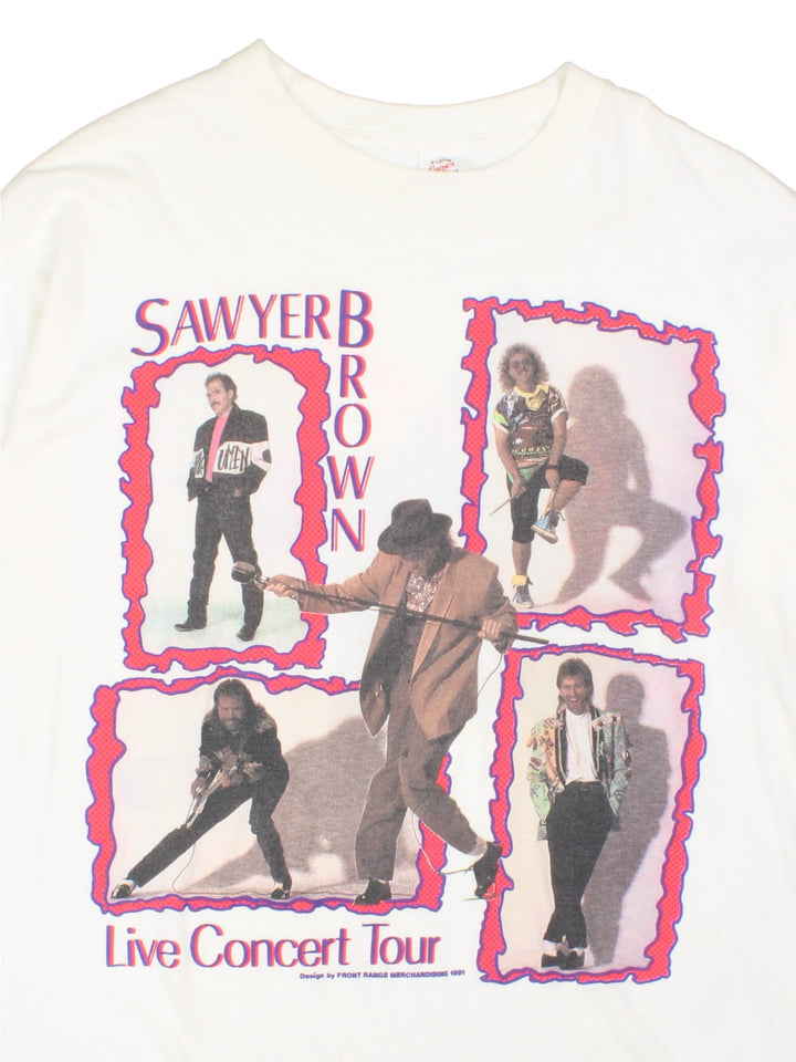 Sawyer Brown 1991 Tour Graphic White T-Shirt - VintageFolk