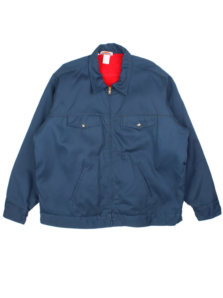 Dickies Sherpa Work Jacket in a blue colourway. Zip up closure and has multiple pockets, insulated with a sherpa lining.