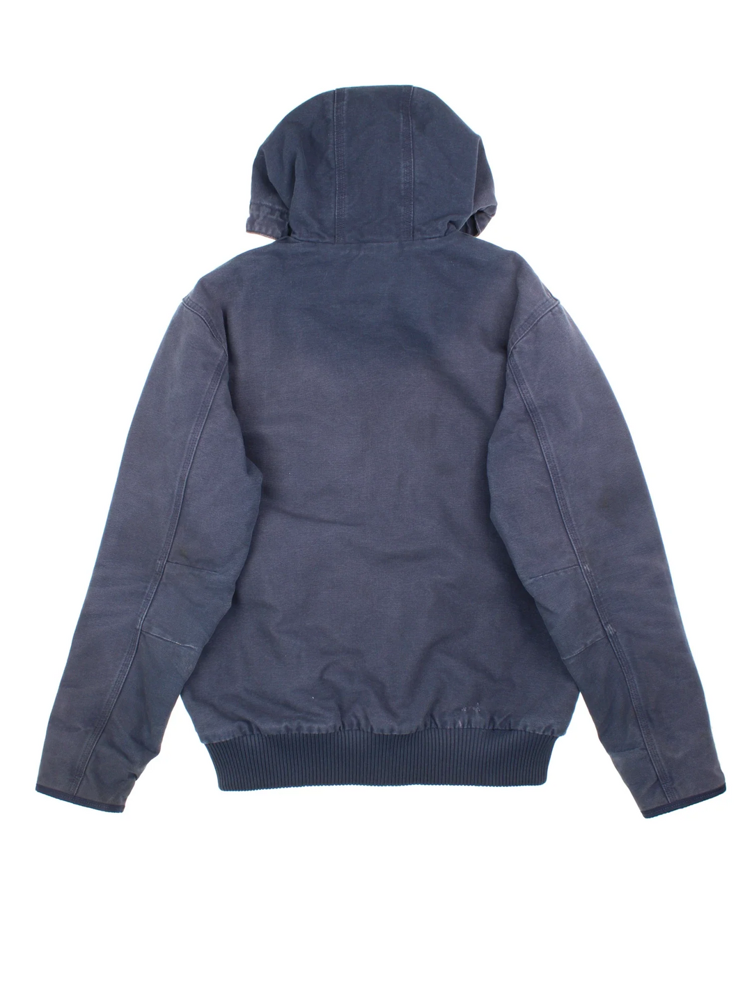 Carhartt Active Jacket in a blue colourway. Zip up closure and has side pockets, insulated with a quilted lining, hooded, and has the logo embroidered on the front.