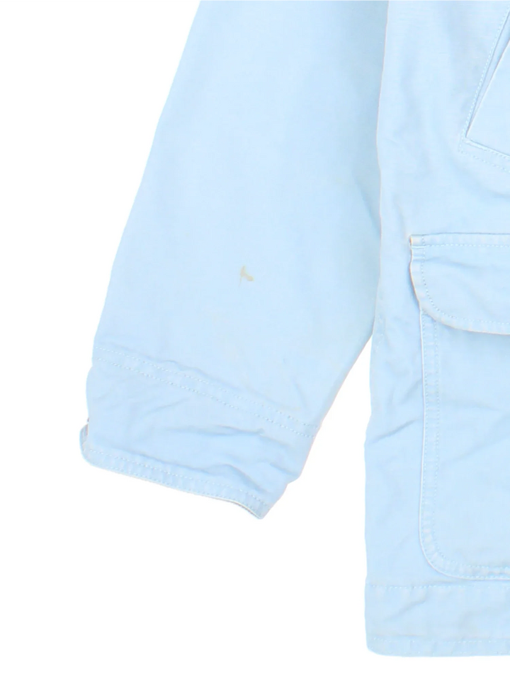 Vintage L.L Bean Chore Jacket in a baby blue colourway. Buttons up and has multiple pockets and a brown corduroy collar.