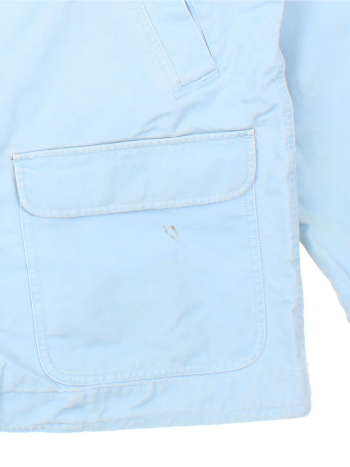 Vintage L.L Bean Chore Jacket in a baby blue colourway. Buttons up and has multiple pockets and a brown corduroy collar.