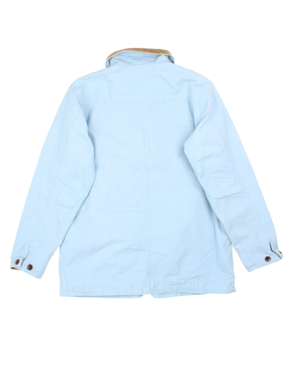 Vintage L.L Bean Chore Jacket in a baby blue colourway. Buttons up and has multiple pockets and a brown corduroy collar.