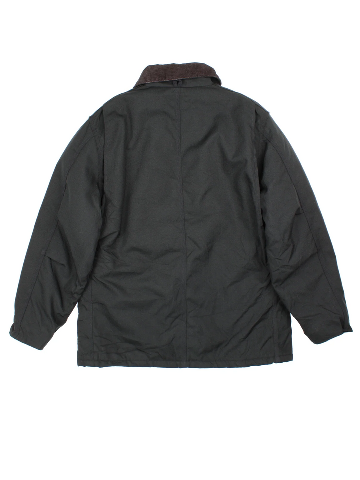 Vintage Carhartt Arctic Jacket in a black colourway with a brown corduroy collar. Zip up closure and has multiple pockets, insulated with a quilted lining, and has the logos embroidered on the front.