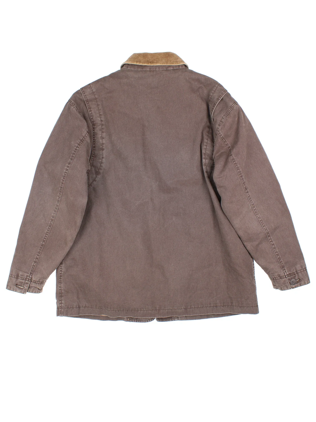Levi Strauss Chore Jacket in a brown colourway with a corduroy collar. Button up closure and has double front pockets, insulated with a detachable tartan fleece lining.