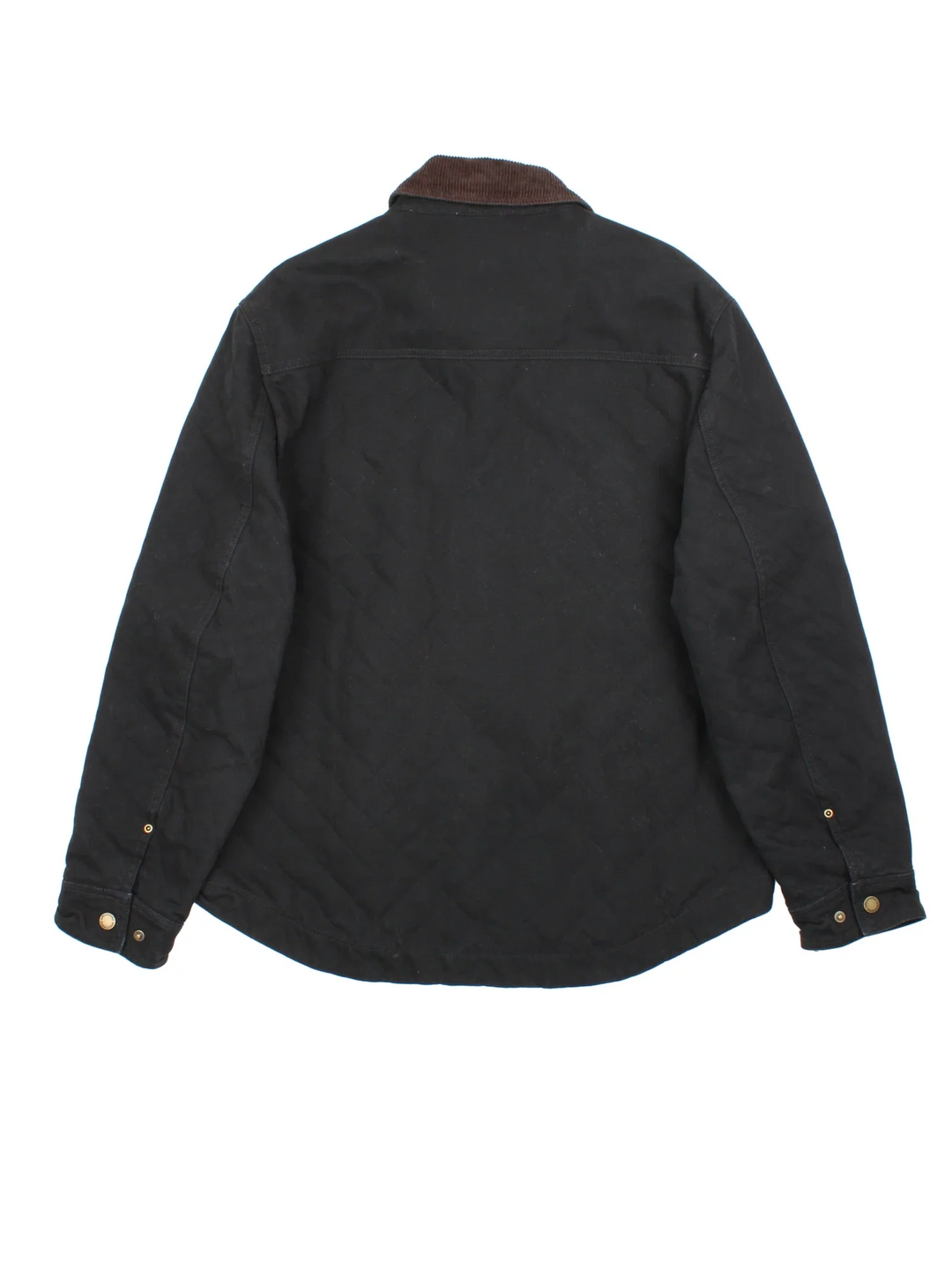 Pendleton Quilted Canvas Jacket in a black colourway with a brown corduroy collar. Buttons up and has multiple pockets.