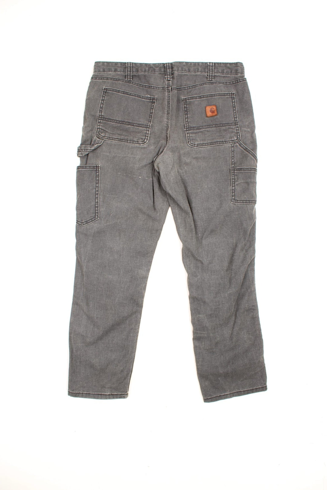 Carhartt Double Knee Jeans in a faded grey colourway, slim straight leg, multiple pockets and has the logo embroidered on the back. 