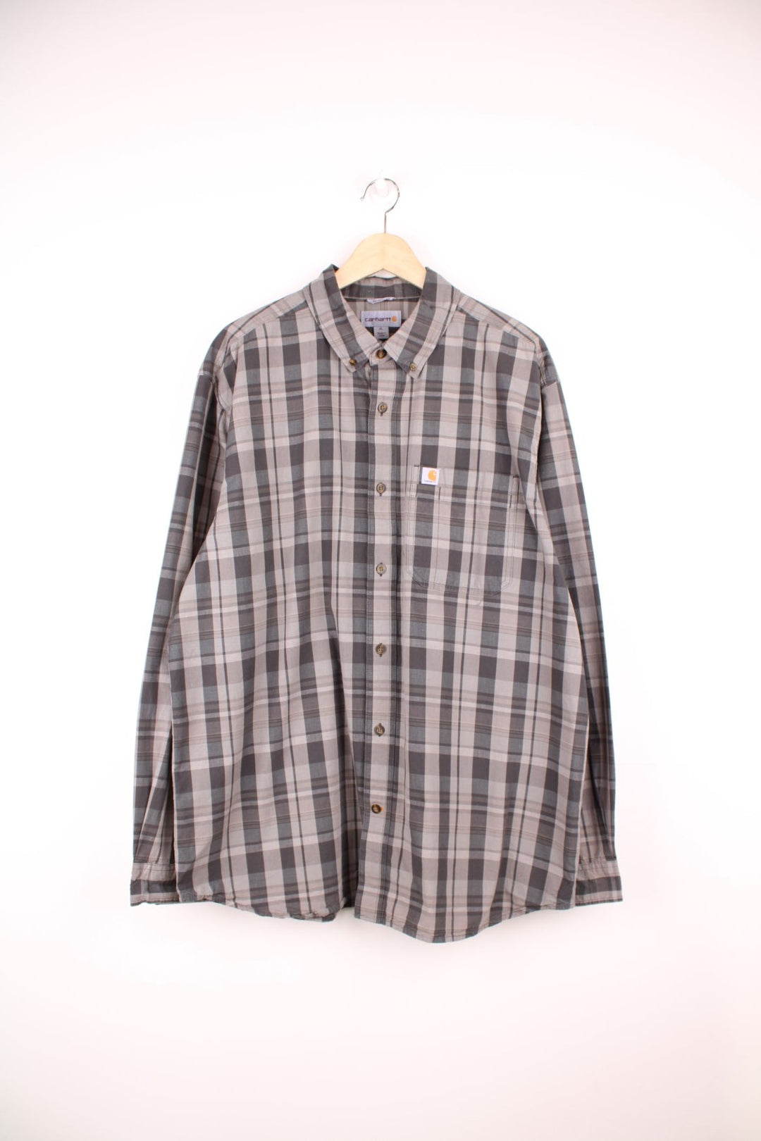 Carhartt grey and black checked shirt with chest pocket and embroidered logo.
