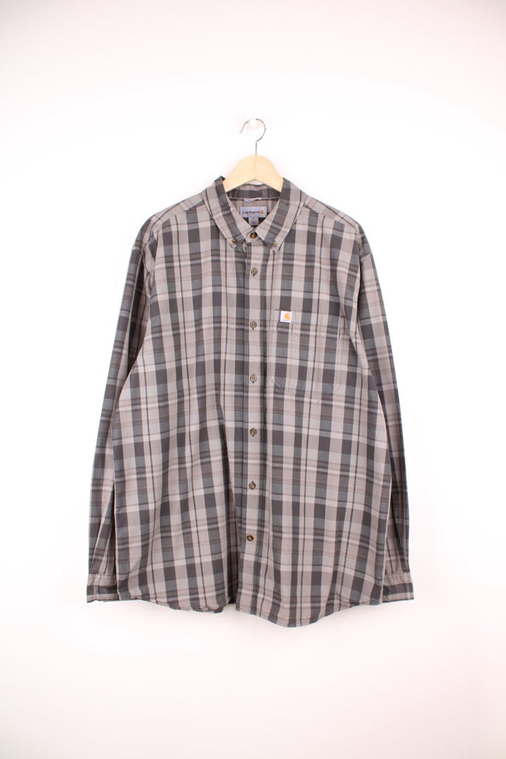 Carhartt grey and black checked shirt with chest pocket and embroidered logo.