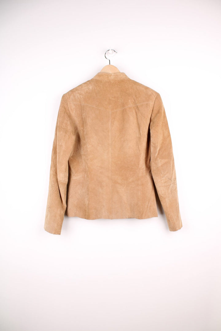 Wallis Y2K real suede jacket with button closure and leaf cutout designs. 100% leather outer. 