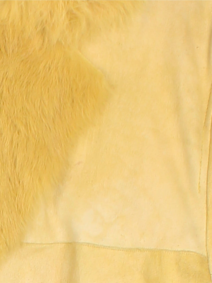 Vintage Afghan Coat in a yellow colourway, buttons up and has side pockets, and big fur collar and cuffs.