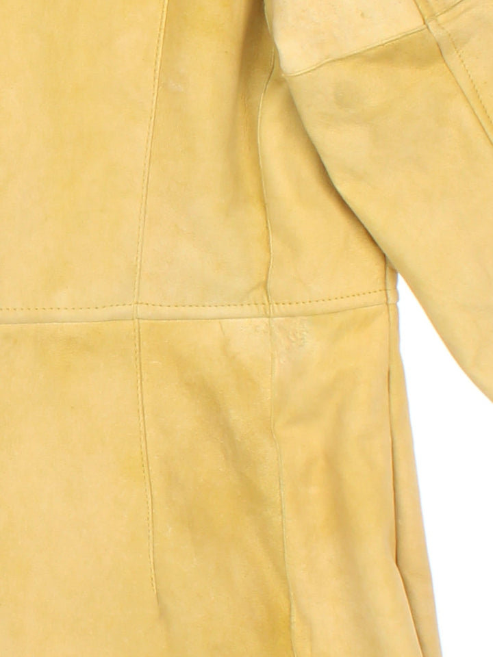 Vintage Afghan Coat in a yellow colourway, buttons up and has side pockets, and big fur collar and cuffs.