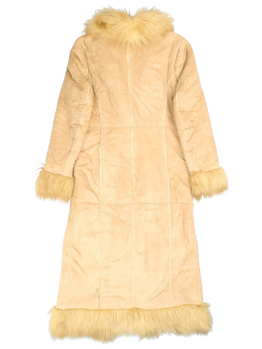 Vintage Y2K Dorothy Perkins Afghan Coat in a tan colourway, clasp closures, has side pockets and a big fur lining and collar.