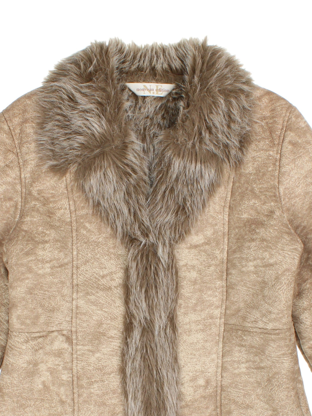 Vintage Y2K Faux Fur Aghan Style Coat in a tan colourway, clasp closure and has insulated faux fur lining.