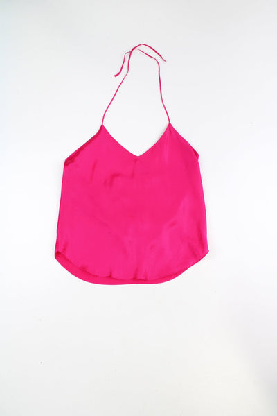 Y2K bright pink 100% silk halter neck cami top 