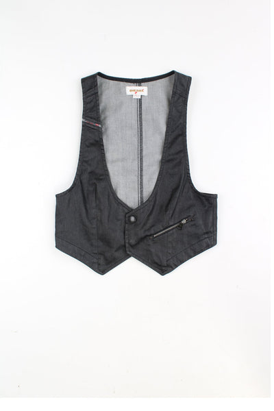 Vintage Y2K Diesel black cotton vest/waist coat with single button fastening 