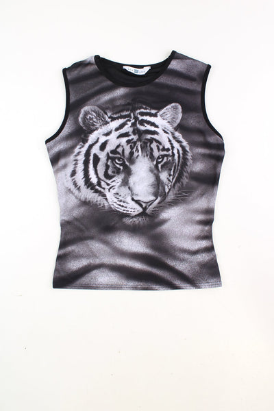 2000's New Look black stretch tank top with tiger graphic on the front 