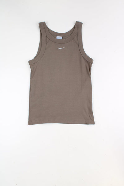 2000's brown cotton tank top by Nike, features embroidered swoosh logo on the front