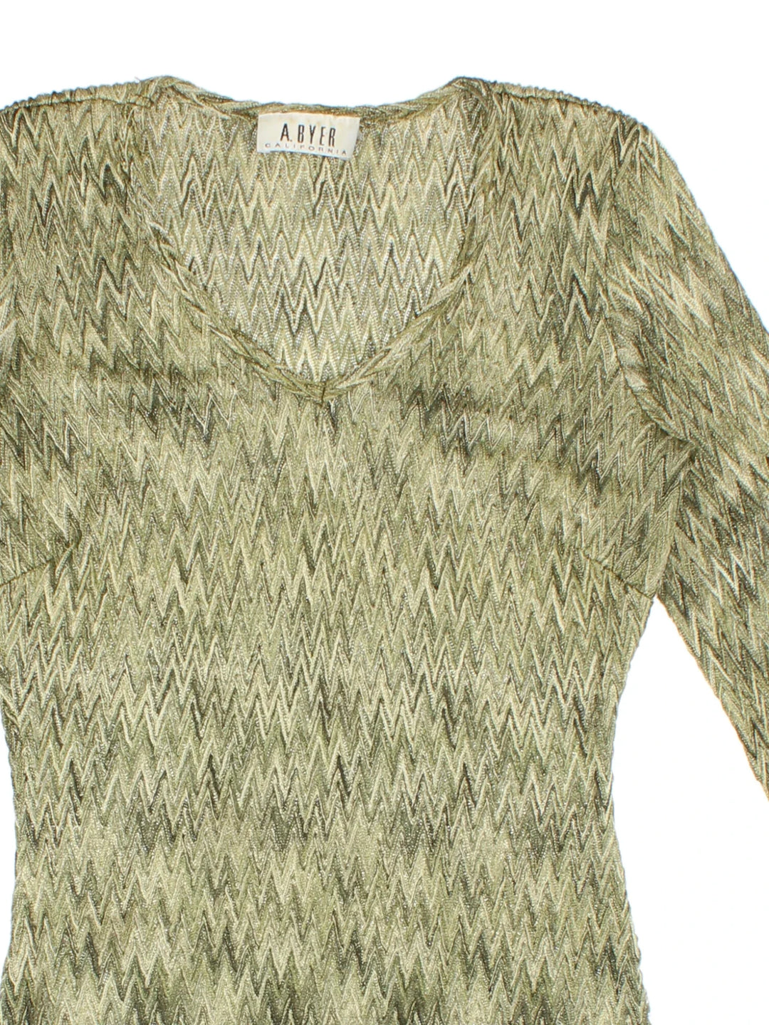 Y2K Top in a green colourway, v neck detail and all over zig zag pattern.