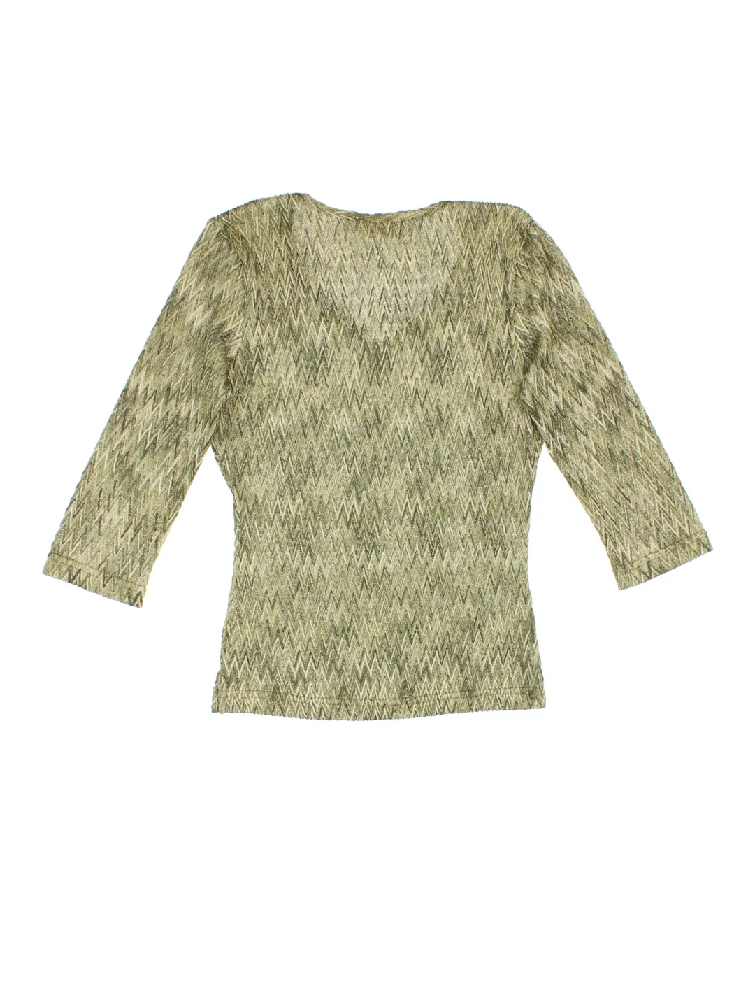 Y2K Top in a green colourway, v neck detail and all over zig zag pattern.