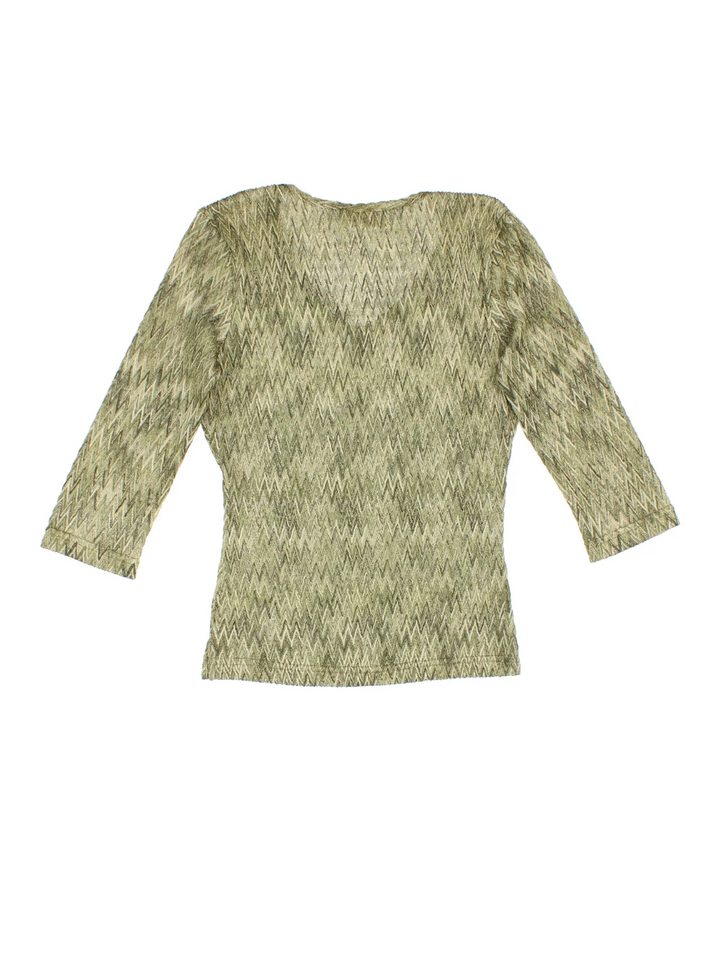 Y2K Top in a green colourway, v neck detail and all over zig zag pattern.
