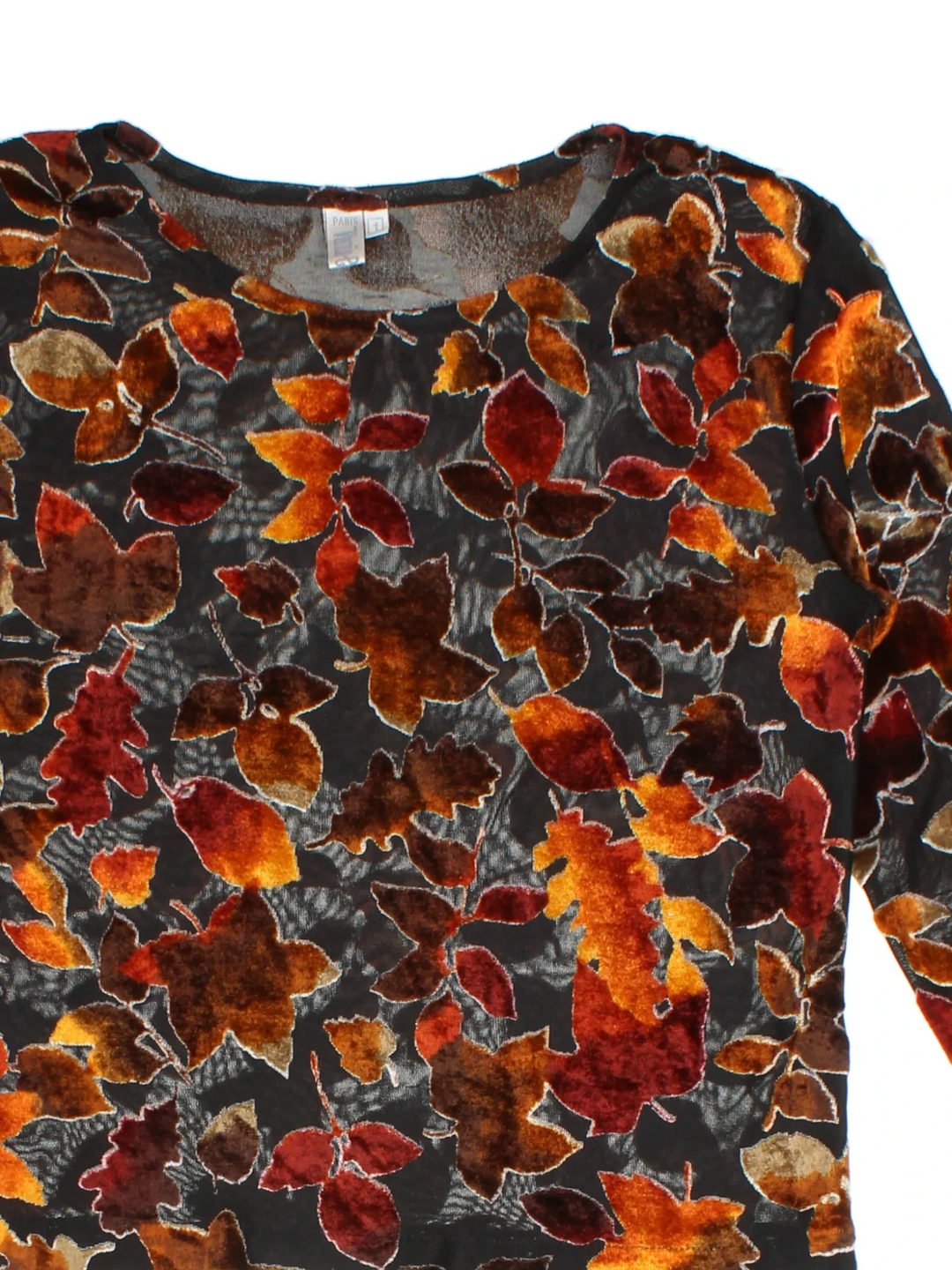 Y2K Sheer Floral Top in a black/orange colourway and all over flocked pattern.