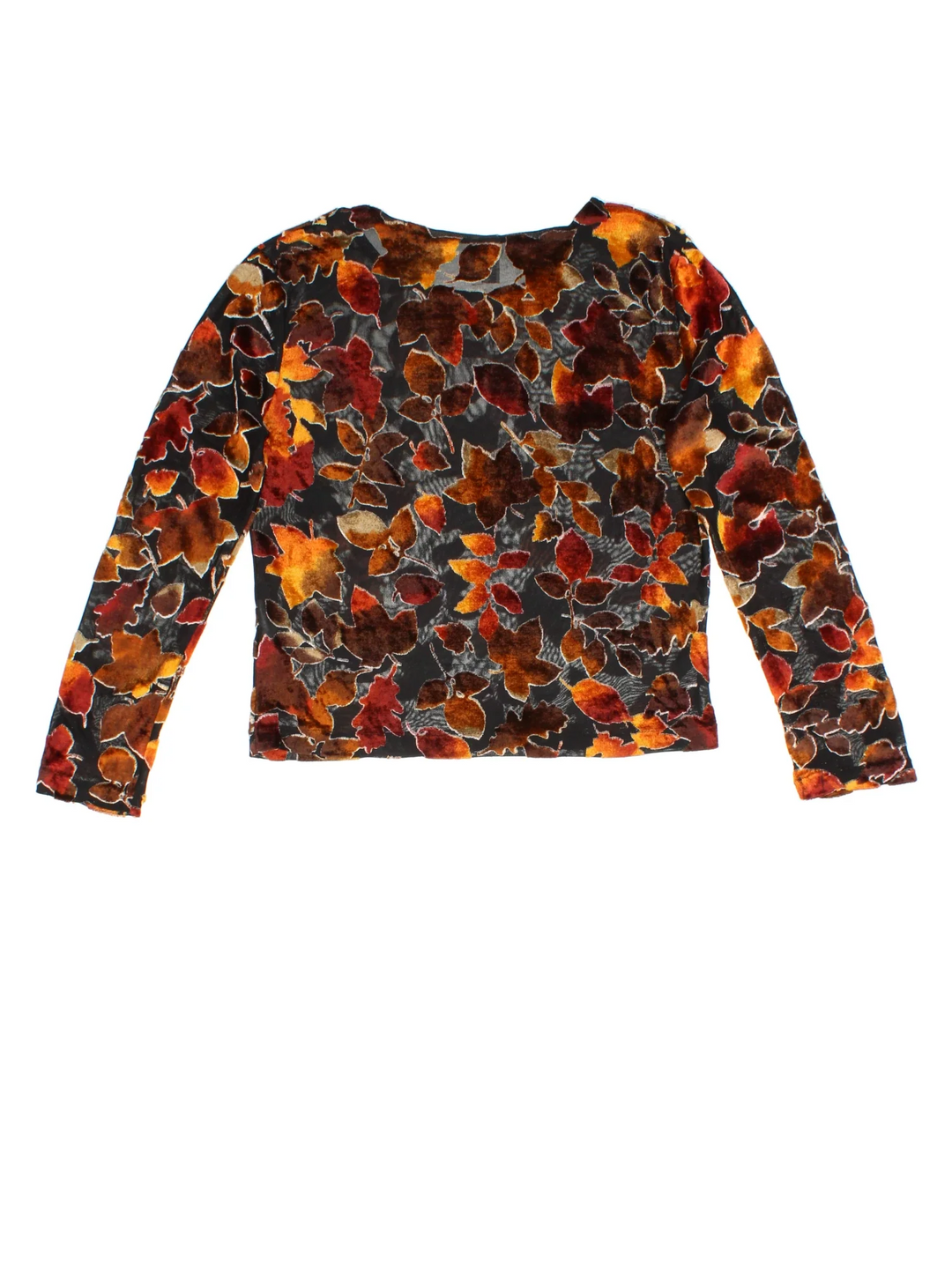 Y2K Sheer Floral Top in a black/orange colourway and all over flocked pattern.