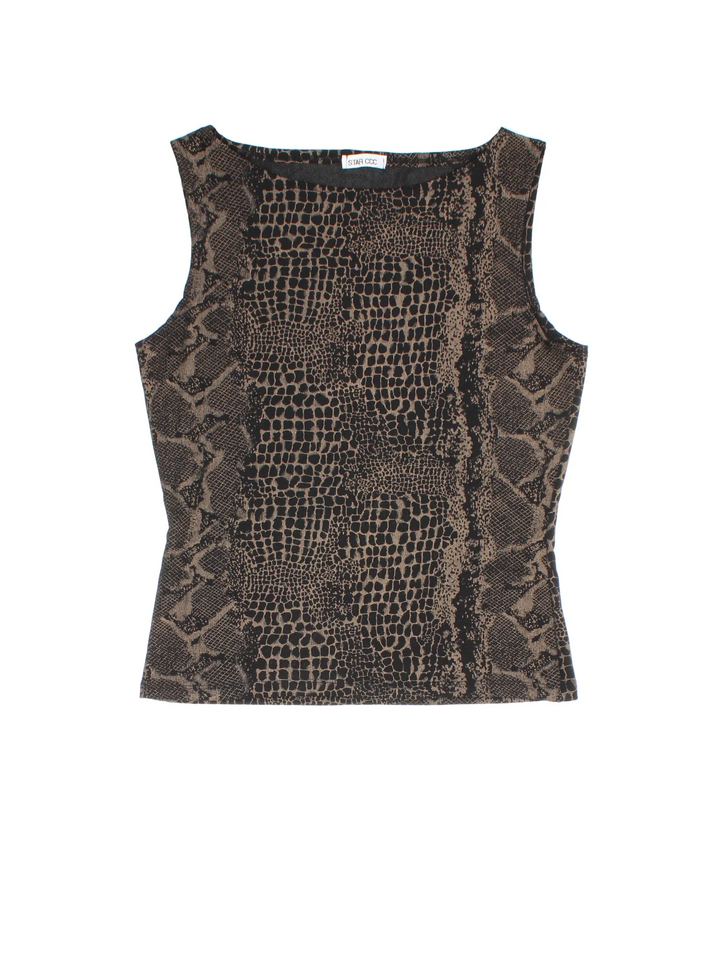 Y2K Snake Print Top in a black colourway, slash neckline and all over pattern.