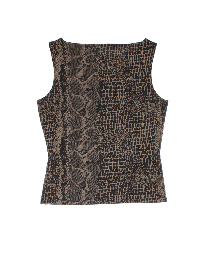 Y2K Snake Print Top in a black colourway, slash neckline and all over pattern.