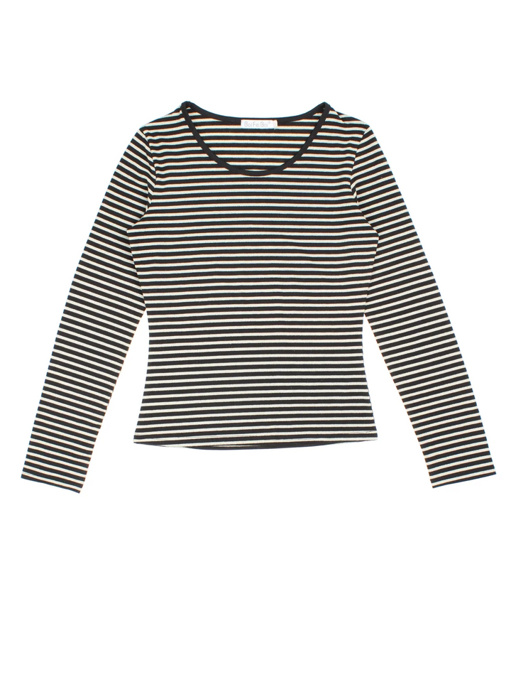 Y2K Stripe Top in a black/gold colourway. Round neckline with glitter stripe detail.