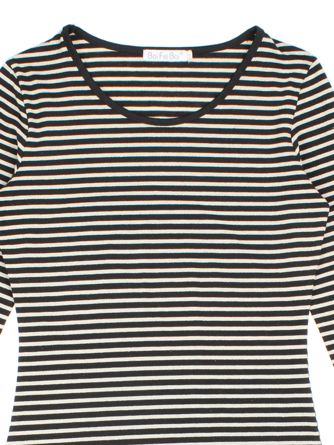 Y2K Stripe Top in a black/gold colourway. Round neckline with glitter stripe detail.